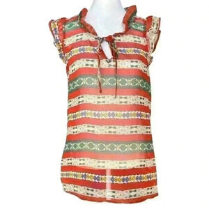 Bobeau Ruffled Sleeveless Sheer Top Size M